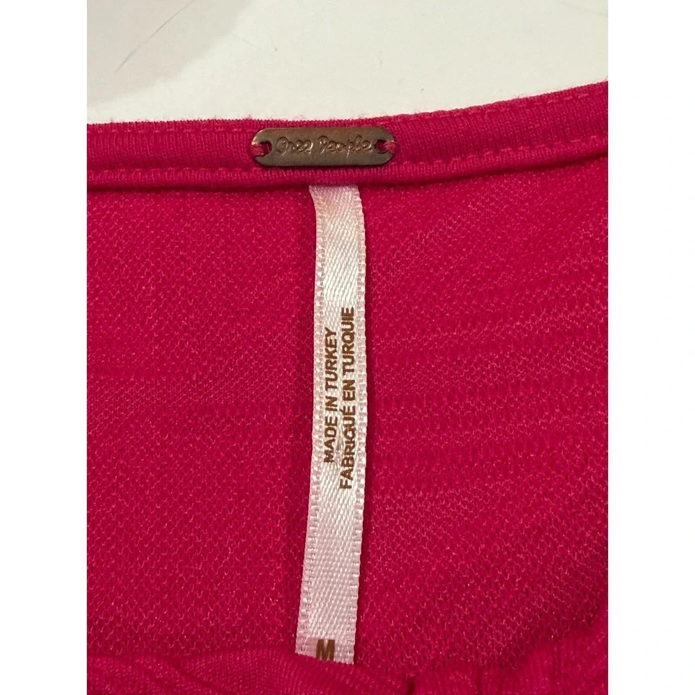 Free People Pink Jacquard Puff Sleeve Mini Dress Square Neck Tie Back Size M